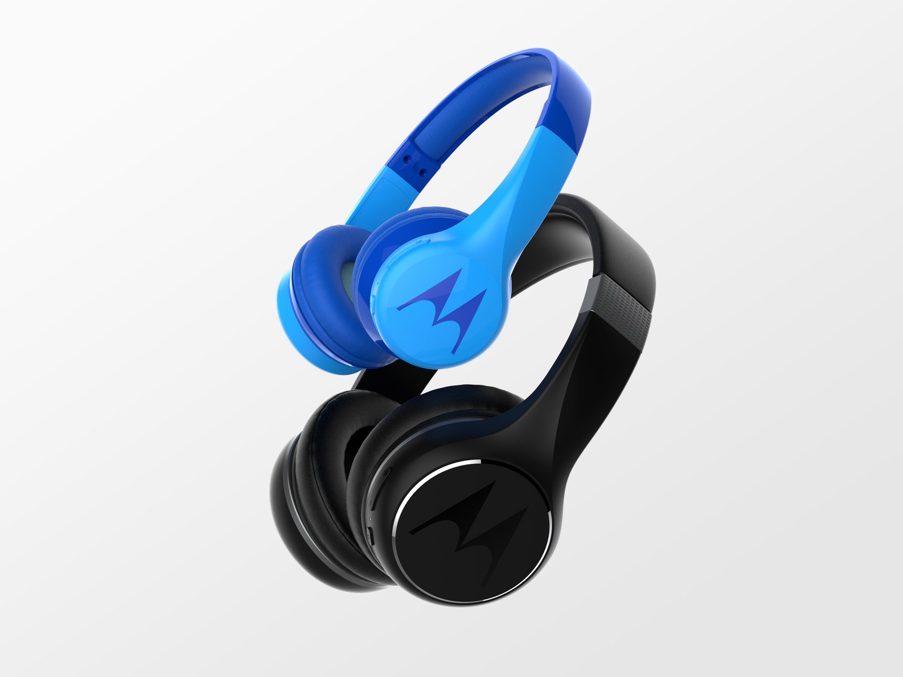 Blue and black Motorola headphones